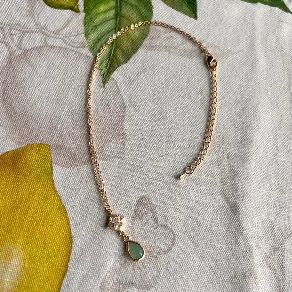 Chalcedony Opal Mint Sea Green Diamond Square Drop Art Deco Romantic Necklace - Picture 6 of 8